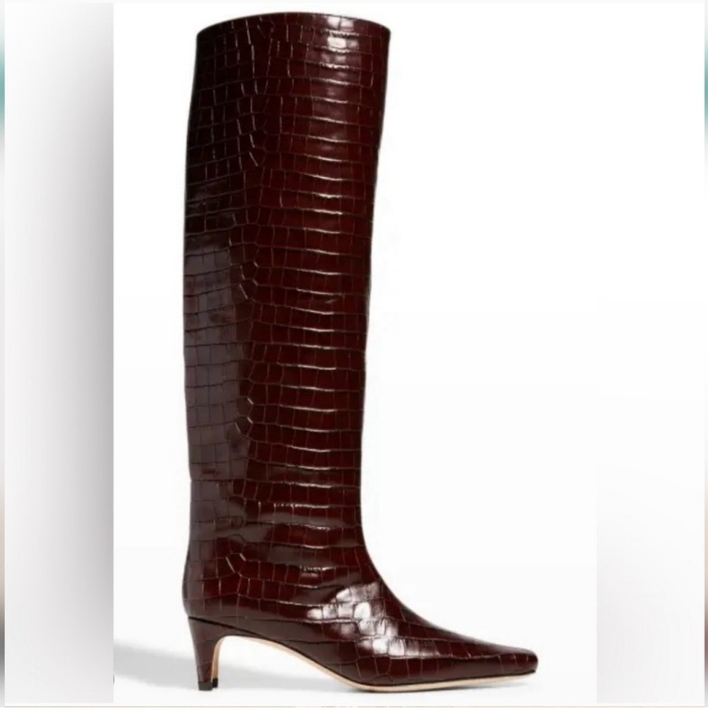 RARE Staud Wally Croc Embossed Leather Boots